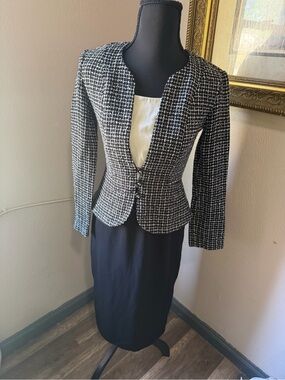 Chadwicks Black & White Tweed Peplum Blazer